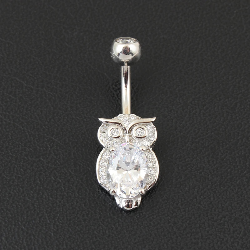 Belly button ring real 925 sterling silver navel ring owl nighthawk bird of Minerva body jewelry free shipping piercing jewelry