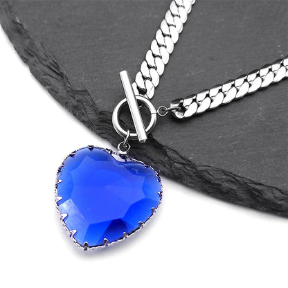 Goth Punk Red Heart Necklace Choker for Women Stainless Steel Silver Color Glass Pendant Clavicle Chain Necklaces Jewelry NXS03