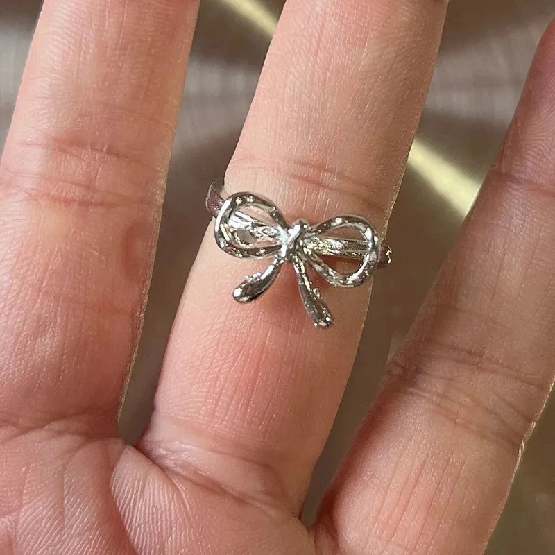 Kpop Y2K Cute Goth Bowknot Ring Punk Vintage Heart Irregular Geometry Rings For Women Girls Grunge 2000s EMO Jewelry Accessories