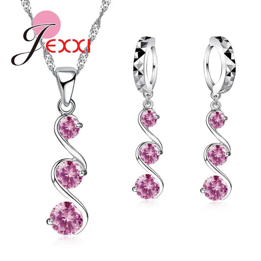 Romantic Double S Design Jewelry Set 925 Sterling Silver Necklace Earring 3 Colors Fashion Pendant Sets