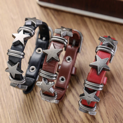 Gothic Star Punk Faux Leather Bracelet for Men Women Spiked Bangle Goth Jewelry Vintage Y2K Cosplay Emo Clothes Accessories