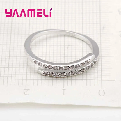 Beautiful Thin Ring Design for Lady Resizable Jewelry 925 Sterling Silver Color Sparking White Zircons Women Party Accessories