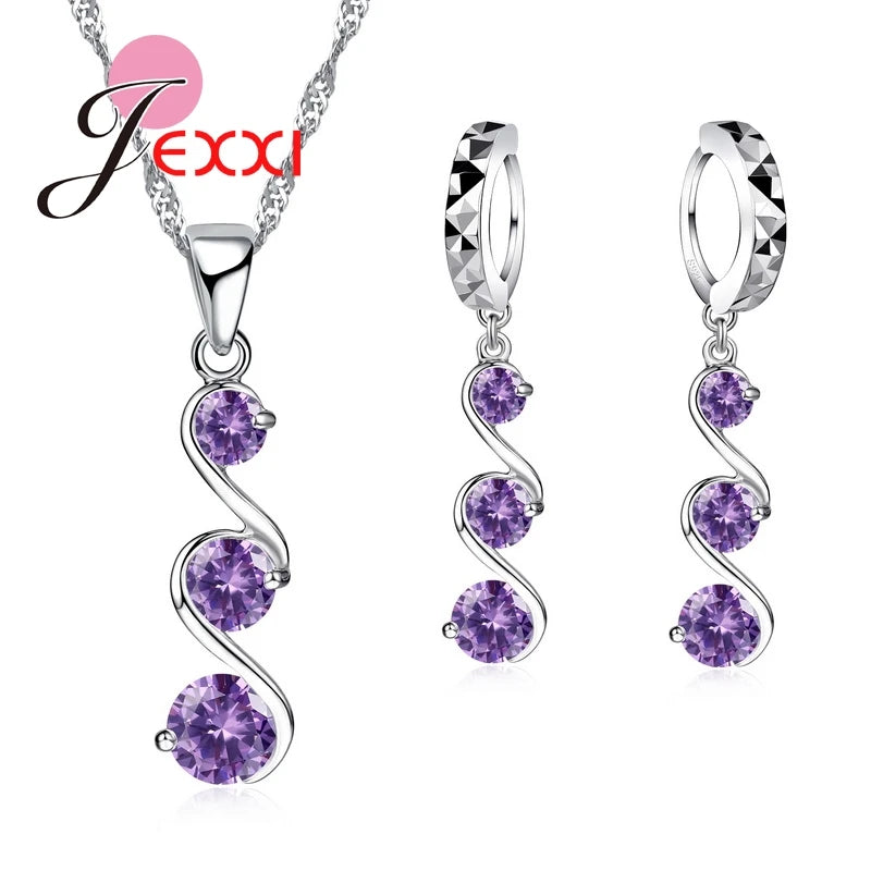 Romantic Double S Design Jewelry Set 925 Sterling Silver Necklace Earring 3 Colors Fashion Pendant Sets