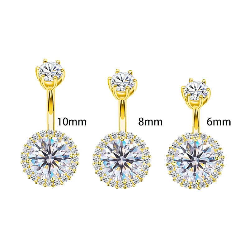 925 Sterling Silver Golden Round Shape Zircon New Fashion Piercing Navel Nail Body Jewelry Belly Button Rings For Women Gift