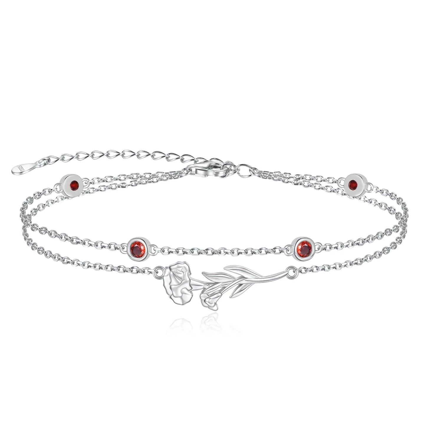 January Garnet Blossom Bracelet: Sterling Silver Layered Gift