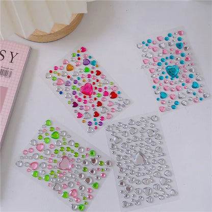 Mixed Size 3D Heart Love Gem Stickers For Kids Diamond Acrylic Crystal Sticker DIY Three-dimensional Rhinestone For Girls