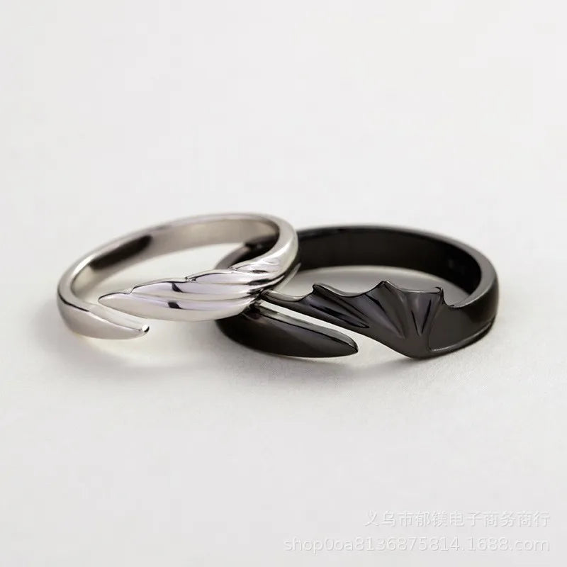 Korean Fashion Simple Couple Rings For Women Men Couple Goth Ring Punk Vintage Evil Wings Opening Finger Ring Jewelry Gifts