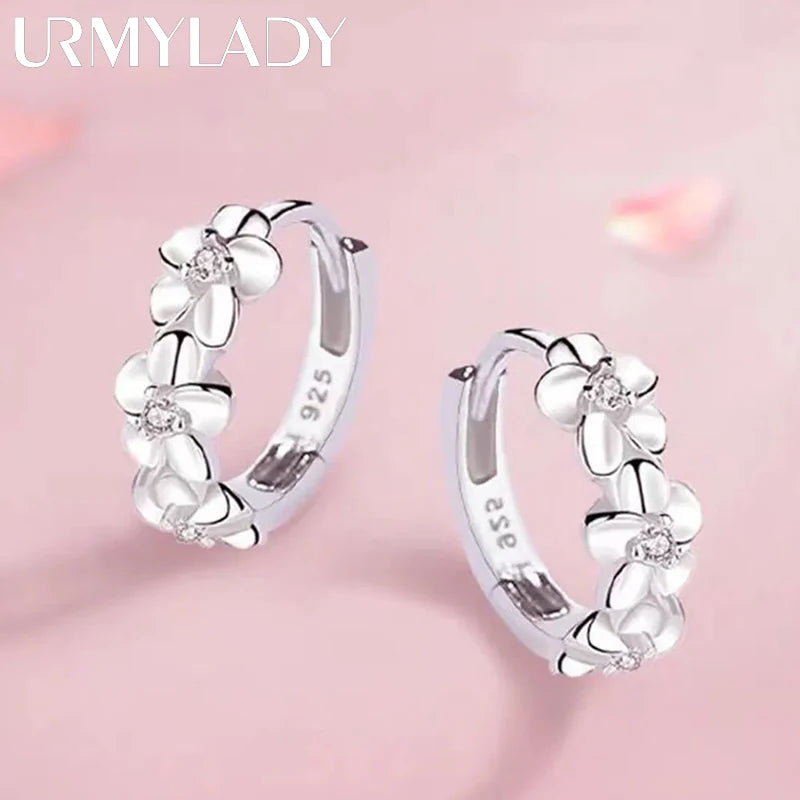 925 Sterling Silver Needle Earrings for Women's Wedding Fashion High Quality Jewelry Crystal Zircon Flower Cute Stud