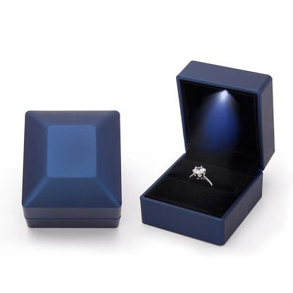 Heart Square Shaped LED Light Ring Box Velvet Jewelry Display Gift Storage Case Wedding Engagement Proposal Anniversary Boxes