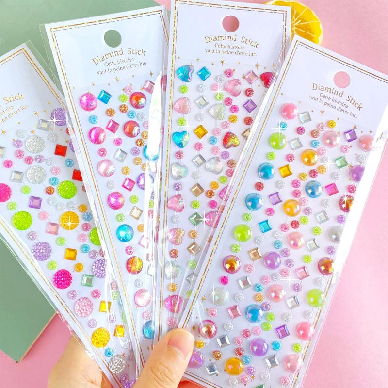 6 Sheets/Set Kids Reward 3D Diamond Crystal Gem Colorful Shiny Stickers Lovely Creative DIY Mobile Phone Case Decoration