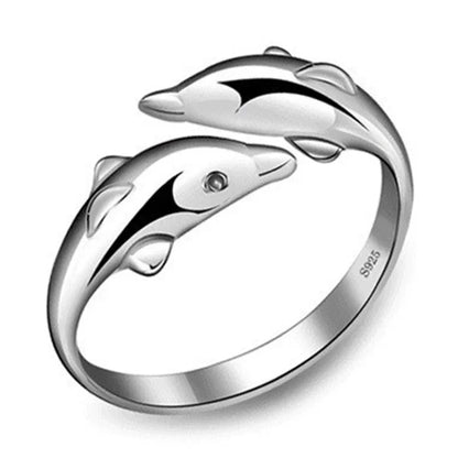 S925 Sterling Silver Dolphin Necklace Earrings Ring Bracelet Set for Women Party Engagement Jewelry Gifts