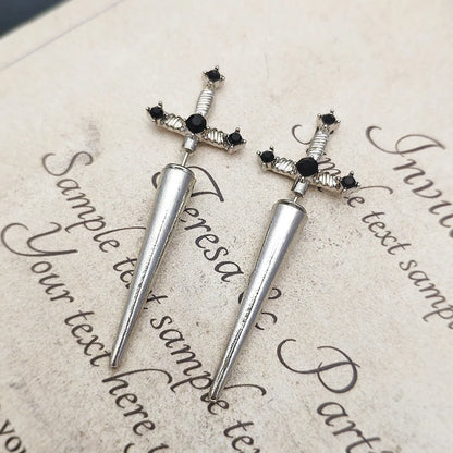 Vintage Dark Gothic Kinitial Sword Earrings For Women Men Dagger Piercing Earring Ear Jacket Punk Goth Halloween Jewelry Gift