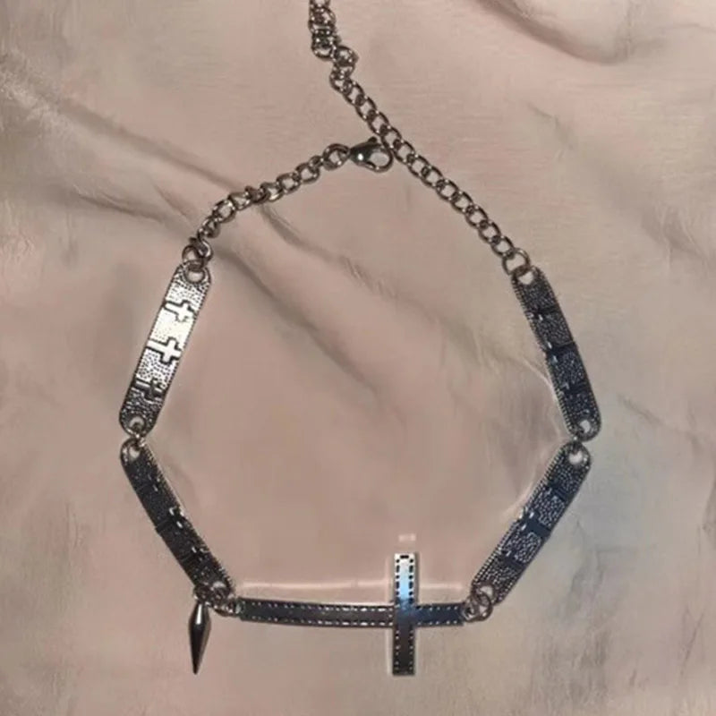 Punk Jewelry Spliced Cross Rivet Necklace Grunge Rock Cool Accessories Cool Necklace Women Goth Fashion Choker