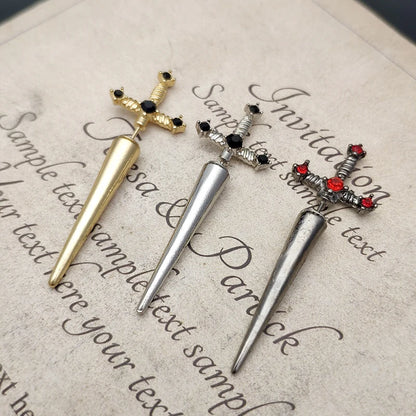 Vintage Dark Gothic Kinitial Sword Earrings For Women Men Dagger Piercing Earring Ear Jacket Punk Goth Halloween Jewelry Gift