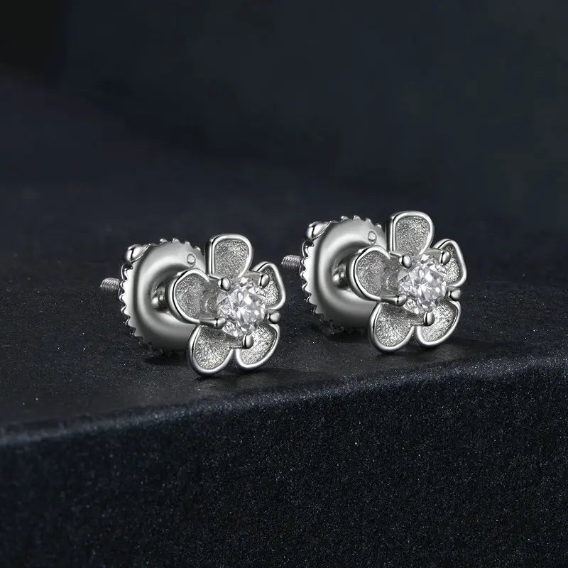 0.1CT Moissanite Sakura Stud Earrings Blooming Flower Ear Studs Diamond Test Delicate Engagement Jewelry Gift for Women