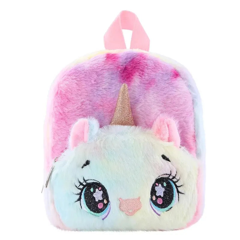 Unicorn Furry Backpack Plush Sparkling Kid Girl Small School Kindergarten Cute Winter Christmas Children Adjustable Bag Gift