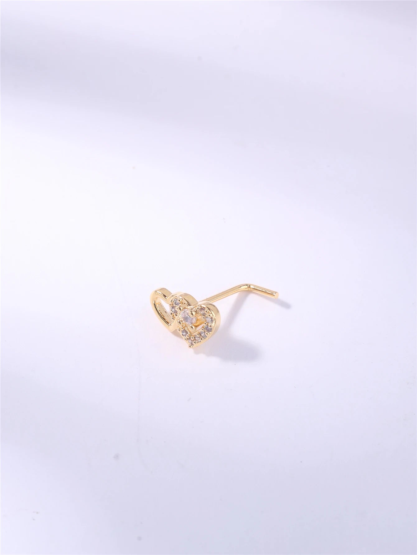 20G L Shaped Nose Studs Rings Cute Heart Shiny CZ Love Stone Gold Silver Color Nose Piercing for Women Girl Nostril Jewelry