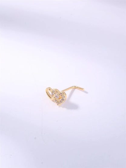 20G L Shaped Nose Studs Rings Cute Heart Shiny CZ Love Stone Gold Silver Color Nose Piercing for Women Girl Nostril Jewelry