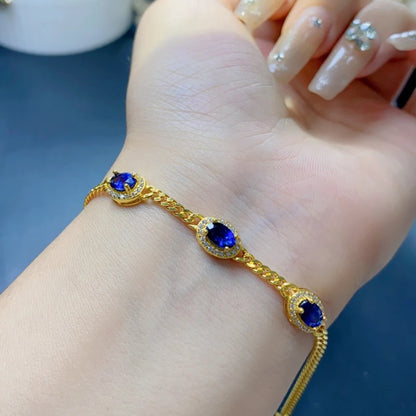 Natural Sapphire Charm Bracelet for women silver 925 jewelry luxury gem stones 18k gold plated