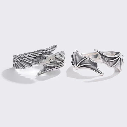 Korean Fashion Simple Couple Rings For Women Men Couple Goth Ring Punk Vintage Evil Wings Opening Finger Ring Jewelry Gifts