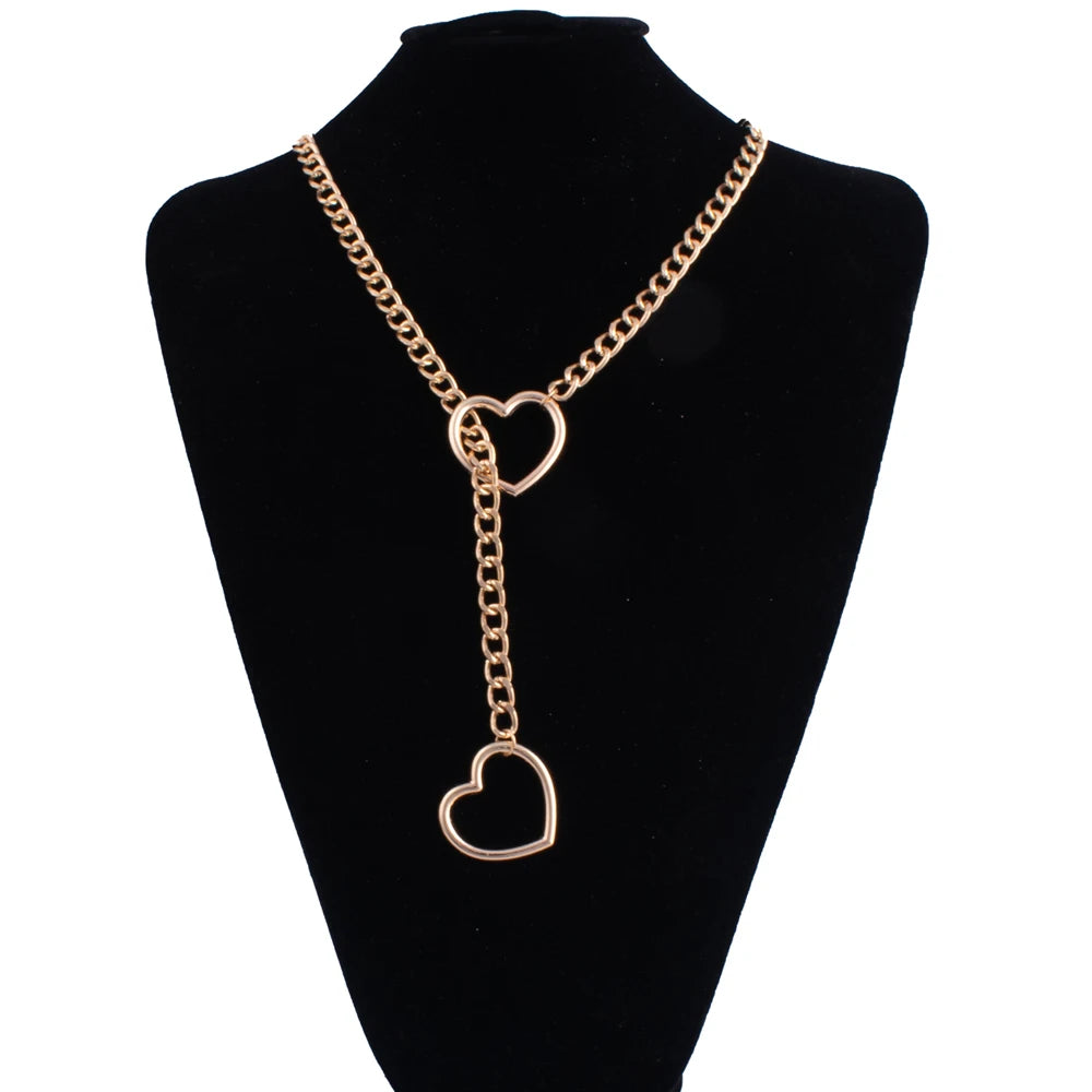 Heart Slip Chain Necklace For Women Fashion Punk Rock Goth Choker Jewelry Accessories