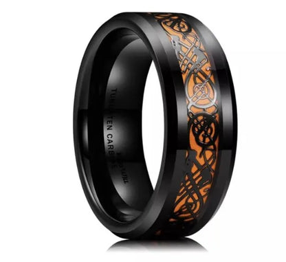 2023 Fashion Men Stainless Steel Dragon Ring Inlay Purple Black Carbon Fiber Ring Wedding Band Jewelry 8MM