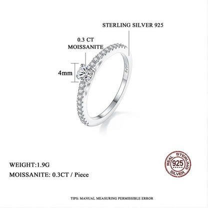 Real 925 Sterling Silver Small Moissnaite Ring For Women Simple Sparkling Round 0.3CT Certificated Lab Diamond Finger Rings