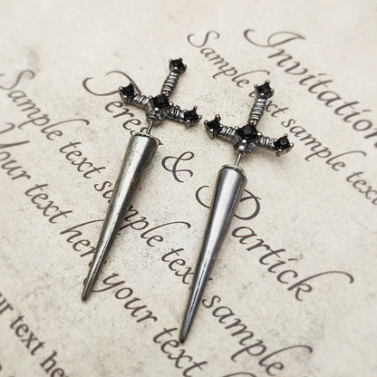 Vintage Dark Gothic Kinitial Sword Earrings For Women Men Dagger Piercing Earring Ear Jacket Punk Goth Halloween Jewelry Gift