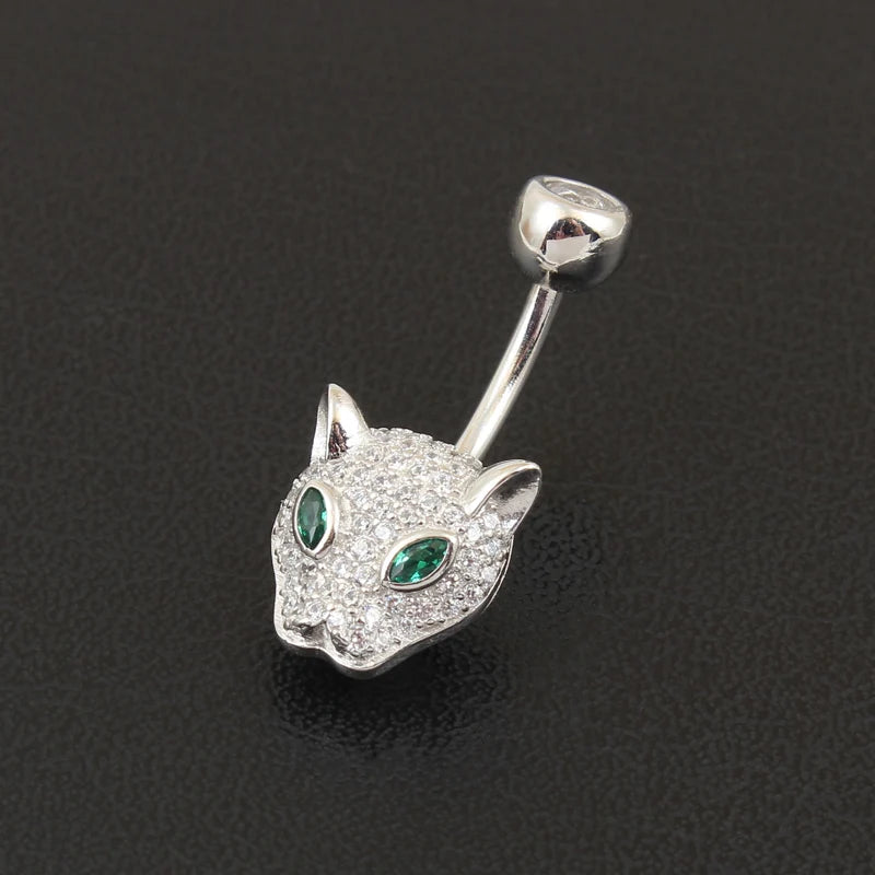 925 sterling silver belly button ring fashion leopard style CZ navel piercing body jewelry