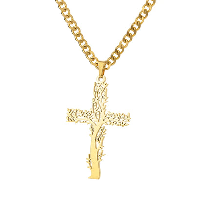 Zircon Cross Pendant Necklace for Women Gold Color Stainless Steel Collar Necklaces Goth Party Wedding Jewelry Gifts