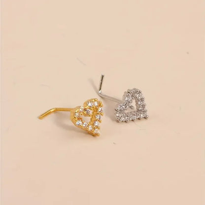 1pc Simple Mini Love Heart L-Shaped Nose Stud Nail Ring Simple Zinc Alloy Nose Piercing Jewelry