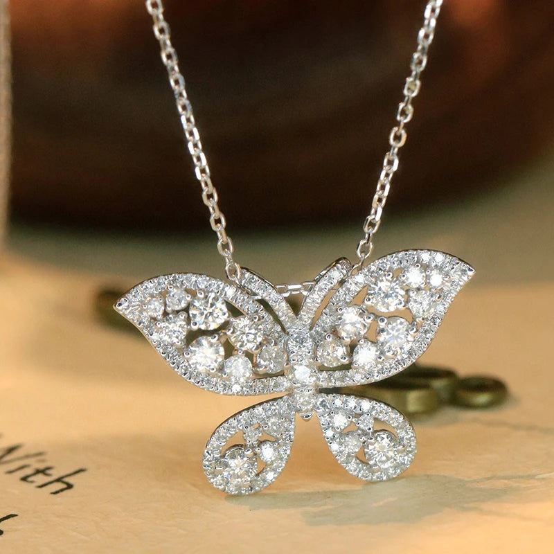 Aazuo Luxury 18K Orignal White Gold Real Diamonds 0.88ct butterfly Necklace Gifted for Women Senior Banquet Wedding Party Au750