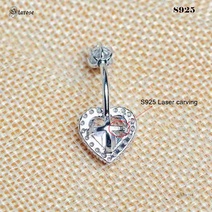 1.6x8mm 925 Sterling Silver Crystal Heart Belly Bar Navel Piercing Jewelry Women Belly Button Rings Navel Piercing Ombligo