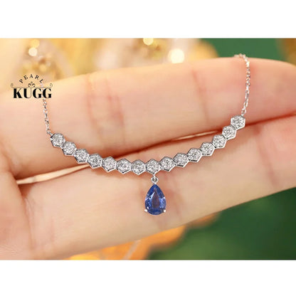 18K White Gold Necklace Luxury Diamond Natural Sapphire Pendant Necklace for Women Romantic Smile Shape Wedding Jewelry