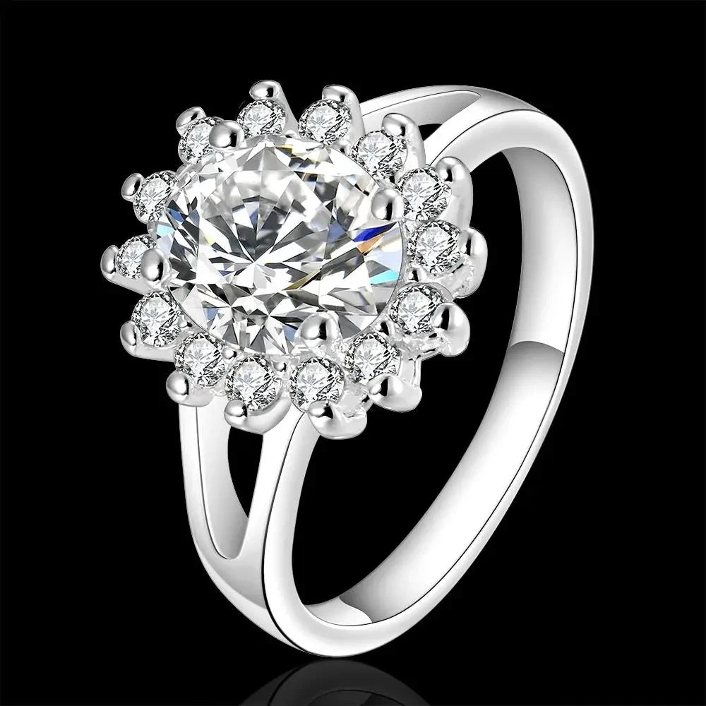 925 Sterling Silver crystal flower moissanite diamond Rings For Women Fashion Wedding Party Gifts Jewelry