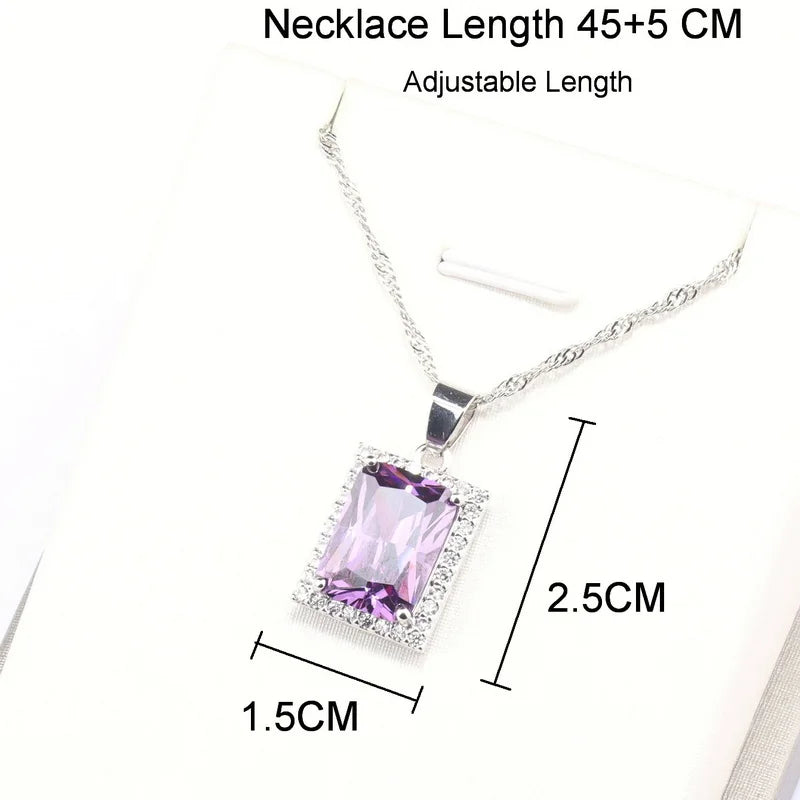 925 Sterling Silver Jewelry Sets Accessories Bridal Women Natural Crystal Zircon Earrings Open Ring Pendant Wedding Necklace Set