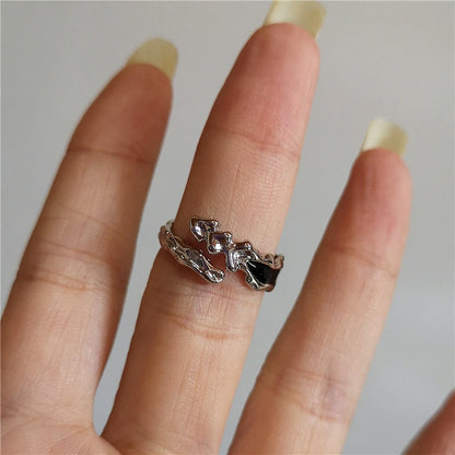 Vintage Goth Thorny Rose Couple Rings For Men Women Charm Irregularity Opening Stainless Steel Finger Ring Jewelry