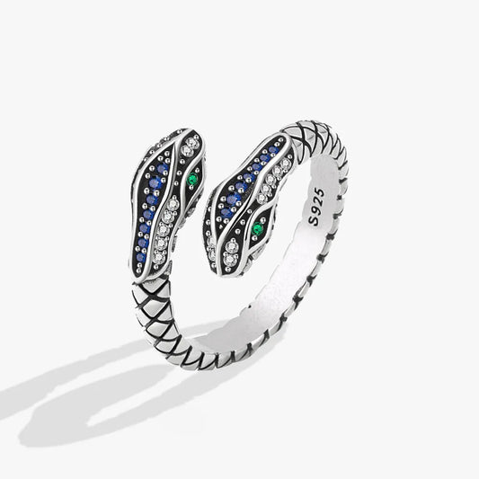 Sterling Silver Rings For Women Snake Shape Green Eye Simple Trendy Retro Open CZ Anillos Party Gifts Accessories