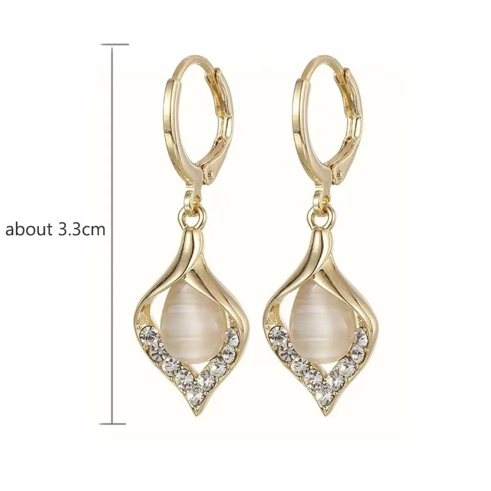 Angel Eye Earrings Gold Color Plated Rhinestones Inlay Tulip Petal Hoop Earring Women's Party Jewelry