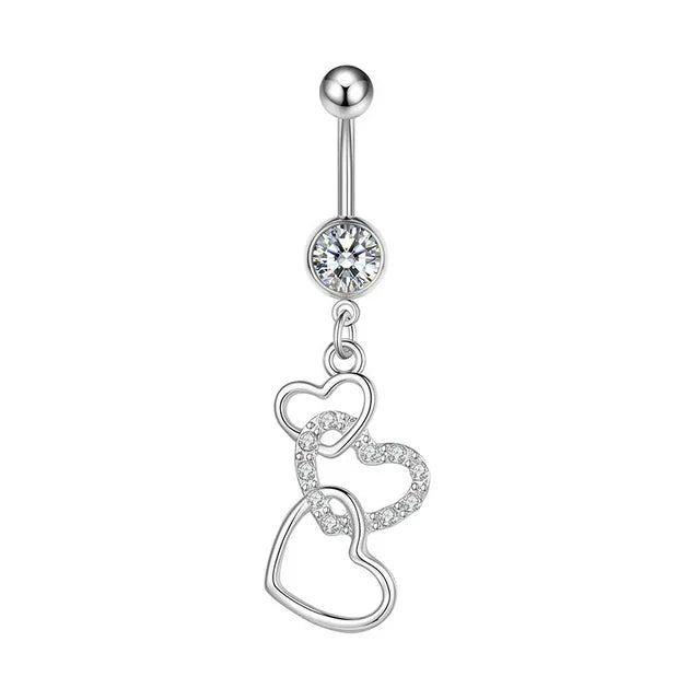 Heart Belly Button Ring Navel Piercing Female Sterling Silver 14G Belly Barball Piercing Ring Body Jewelry Navel Ring Umbilical