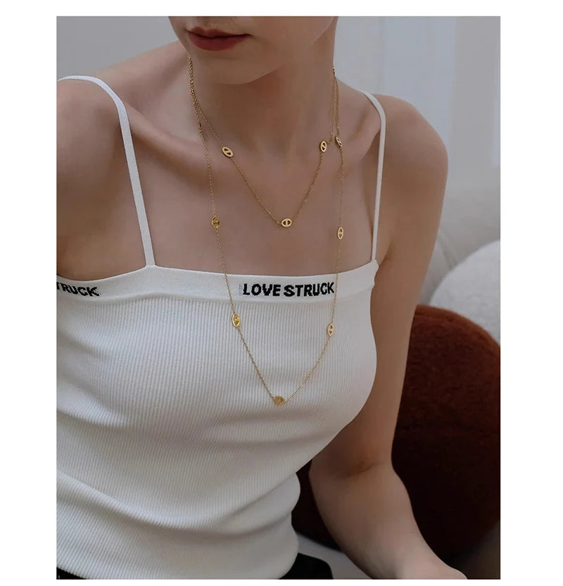 Luxury Long Fashion Pig Nose Necklace for Women Unique European American Niche Design Delicate Double Layer Wearing Necklaces