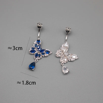 Navel Piercing Silver 925 Real Belly Button Rings Body Decoration Women Jewelry White Blue Zircon Butterfly Fine Gift