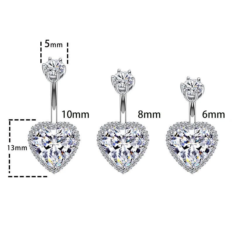 925 Sterling Silver Belly Button Ring Women Fine Jewelry Heart CZ Body Piercing Jewelry  6 8 10 mm Navel Bar Zircon Stones