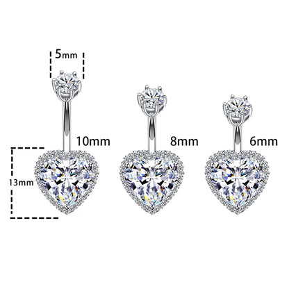 925 Sterling Silver Belly Button Ring Women Fine Jewelry Heart CZ Body Piercing Jewelry  6 8 10 mm Navel Bar Zircon Stones