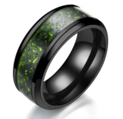 2023 Fashion Men Stainless Steel Dragon Ring Inlay Purple Black Carbon Fiber Ring Wedding Band Jewelry 8MM