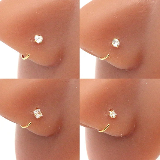 New arrive Gold Plated hoop nose ring Nose hoop star heart square round Nose Ring for women body piercing jewelry