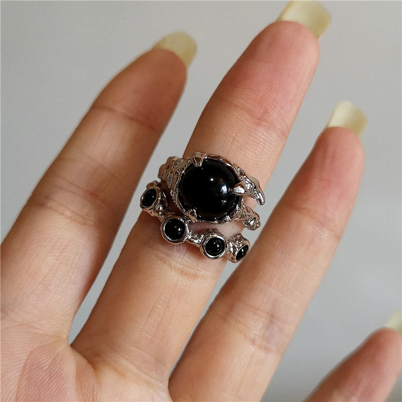 Vintage Goth Thorny Rose Couple Rings For Men Women Charm Irregularity Opening Stainless Steel Finger Ring Jewelry