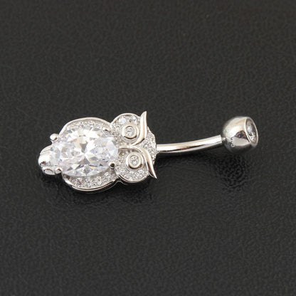 Belly button ring real 925 sterling silver navel ring owl nighthawk bird of Minerva body jewelry free shipping piercing jewelry