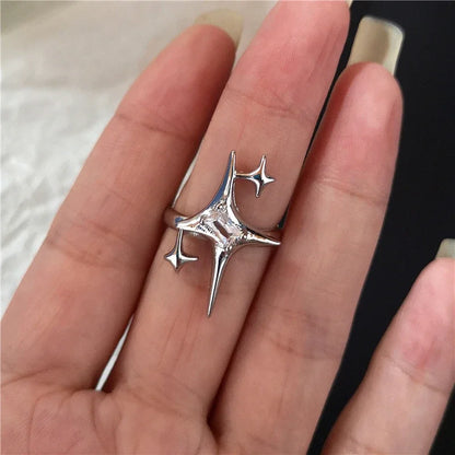 Goth Punk Retro Red Crystal Love Heart Cross Geometry Irregular Open Ring Set Y2K Halloween Accessories For Women Kpop Jewelry