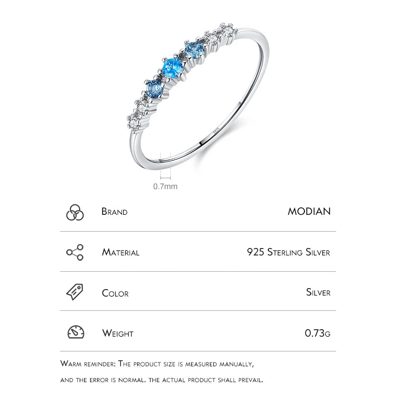 925 Sterling Silver Simple Stackable Fashion Thin Finger Ring Charm Blue Zirconia Rings For Women Wedding Fine Jewelry